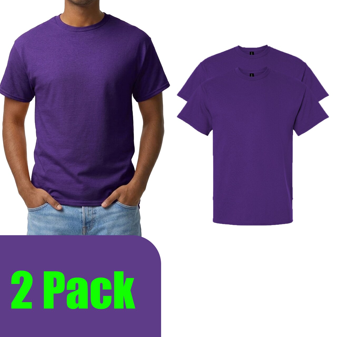 Gildan Men's Ultra Cotton Short Sleeve T-Shirt, Adult Purple Color Craft Bundle Blank Tee Set, S–5XL